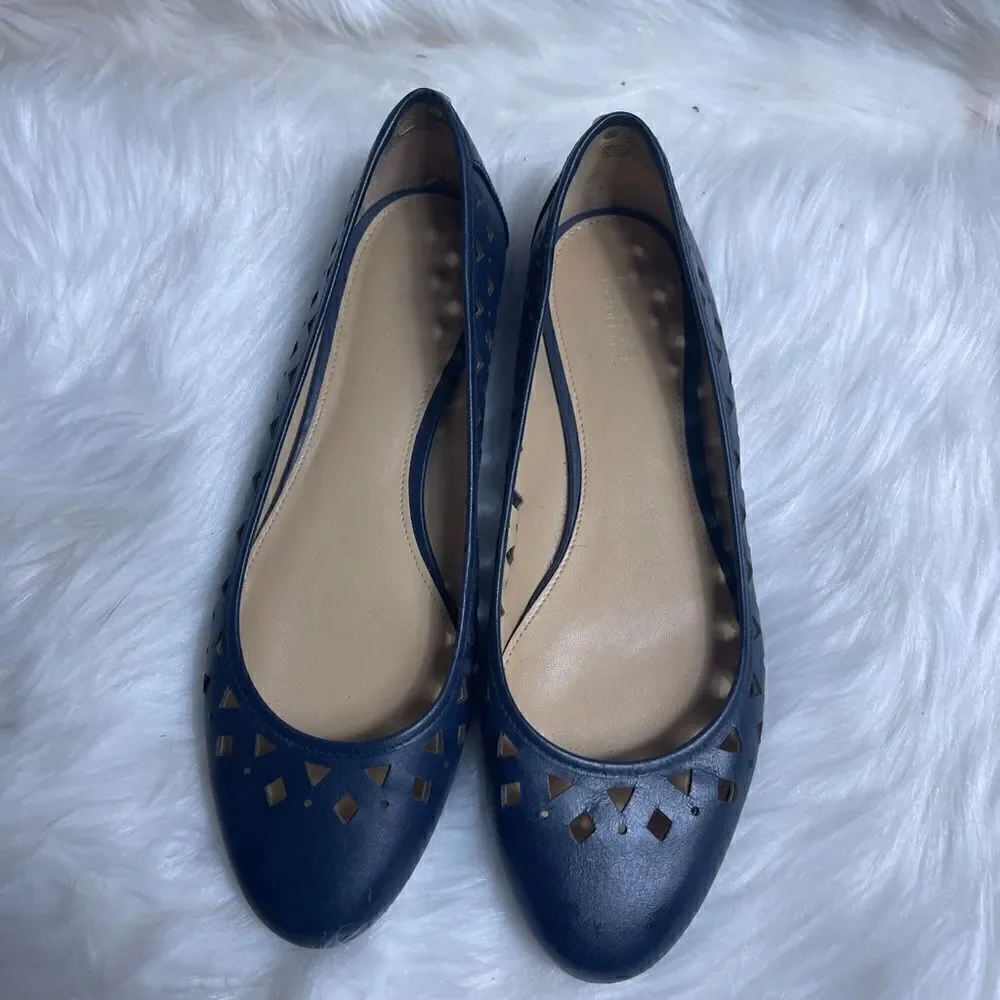 Michael Kors leather Navy blue laser cut slip on flats round toe size 7